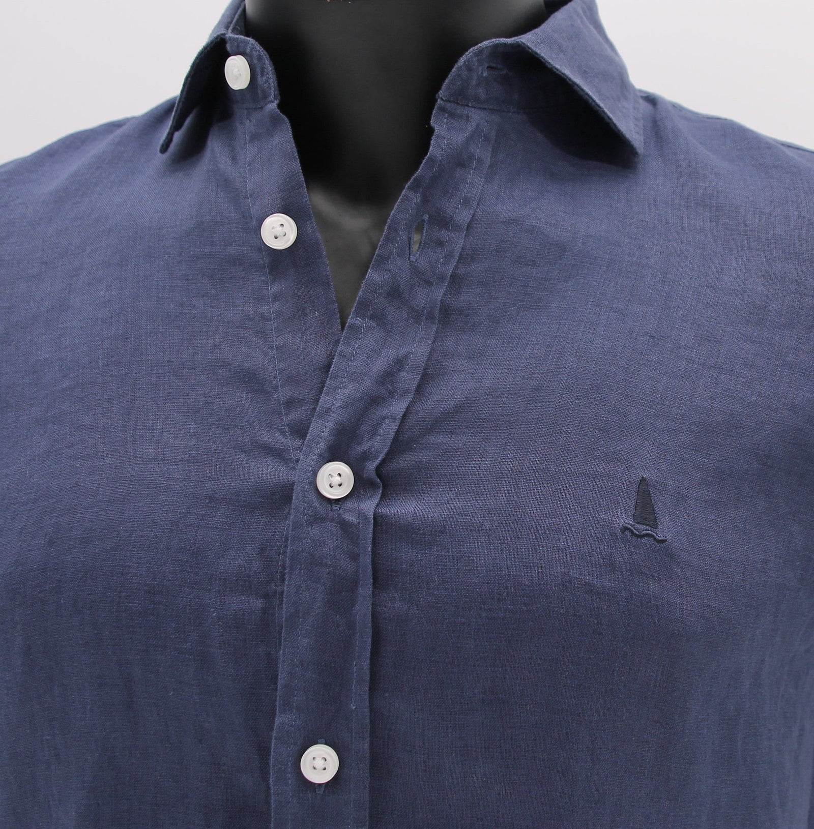 Camisa Lino Manga Larga Azul Indigo